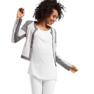 CAbi Shrunken Moto white and grey textured blazer jacket, Style #211, Size M